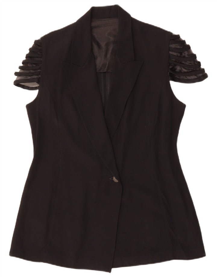 Vintage ženski sako kratkih rukava s 1 gumbom IT 48 XL crni acetat