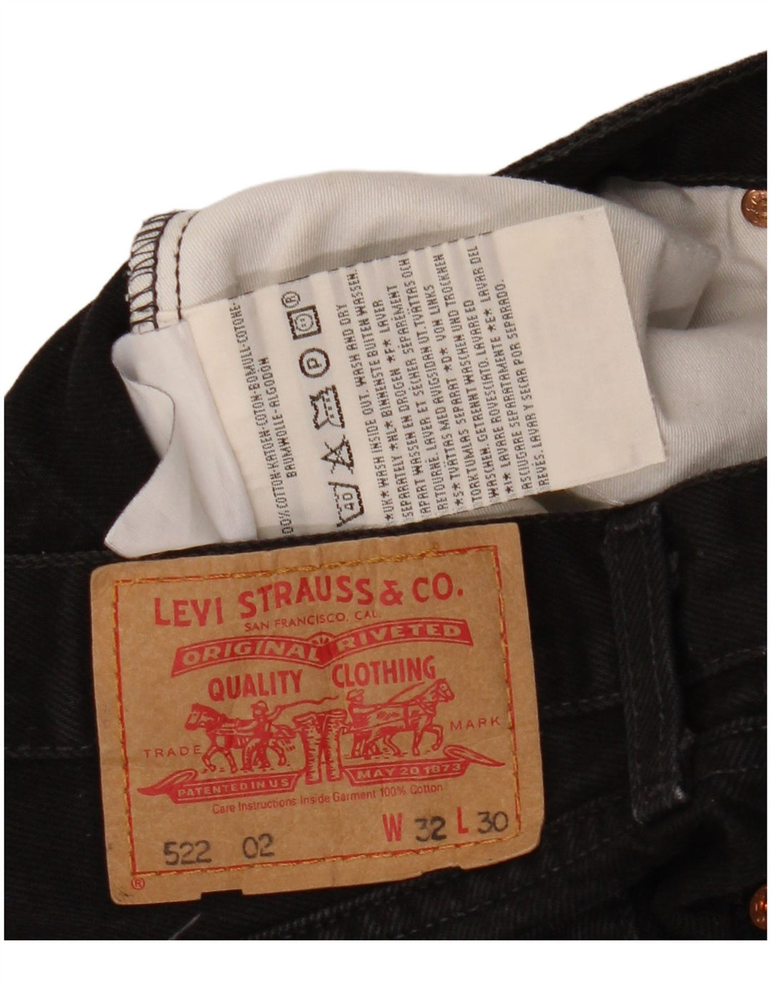 Levi's Mens 522 Straight Jeans W32 L25 Black Cotton