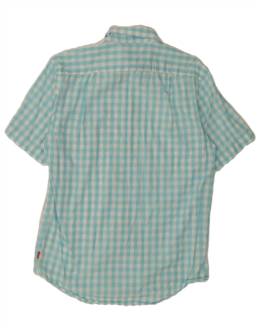 IZOD Mens Poplin Short Sleeve Shirt Small Turquoise Gingham Cotton Vintage Izod and Second-Hand Izod from Messina Hembry 