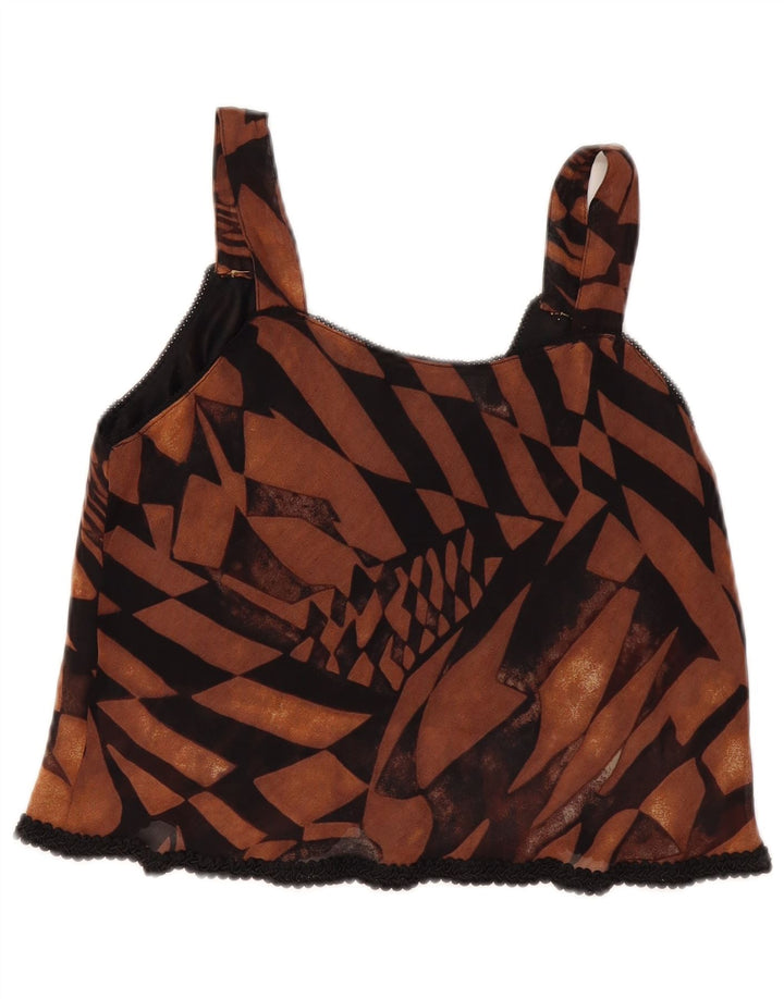 Vintage ženski kratki Cami Top UK 12 srednje smeđi geometrijski