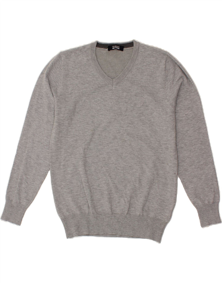 TRUSSARDI Womens V-Neck Jumper Sweater IT 54 3XL Grey Wool Vintage Trussardi and Second-Hand Trussardi from Messina Hembry 