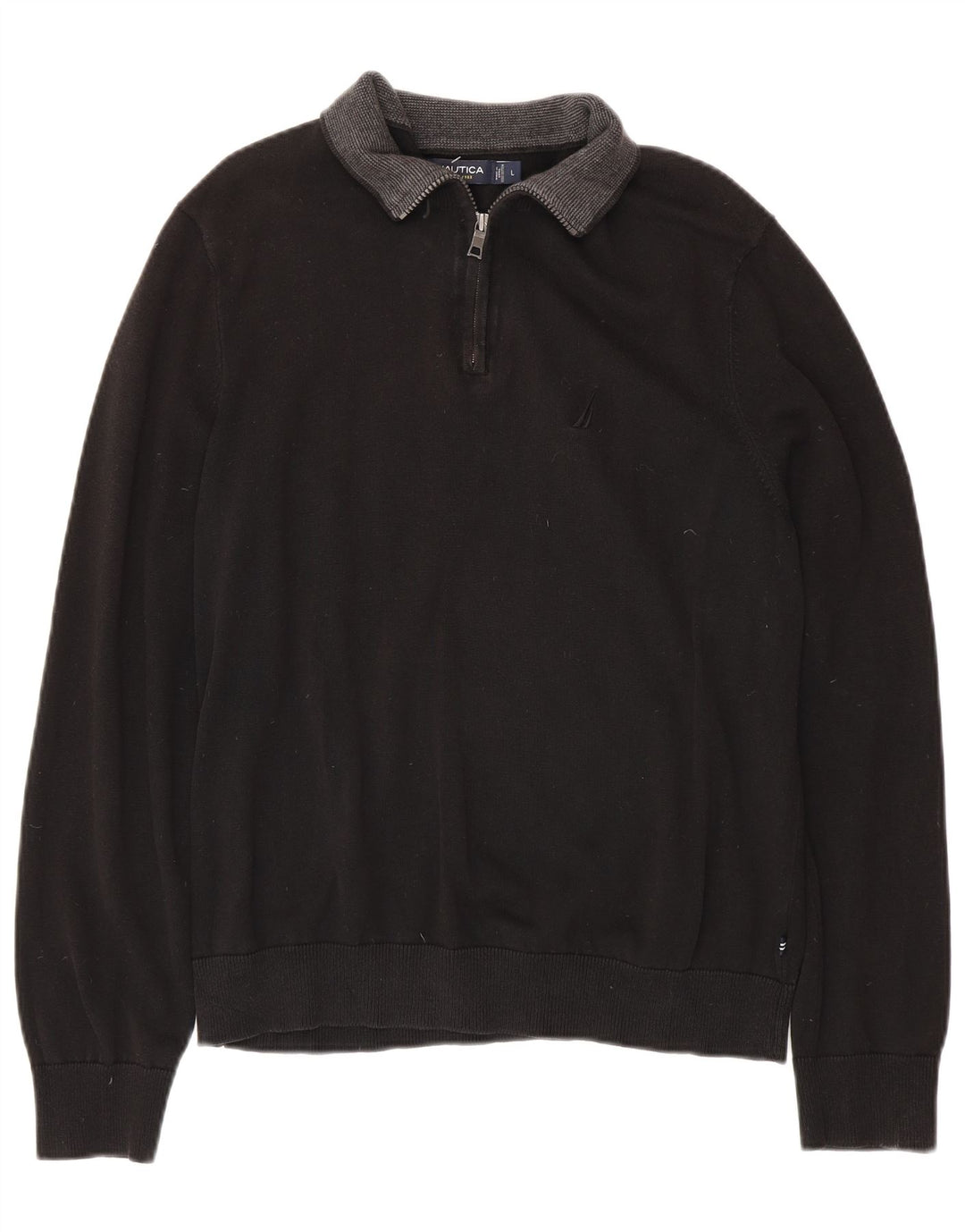 NAUTICA Muški pulover s izrezom i patentnim zatvaračem Veliki crni pamuk