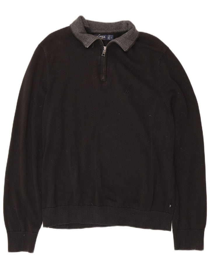 NAUTICA Muški pulover s izrezom i patentnim zatvaračem Veliki crni pamuk