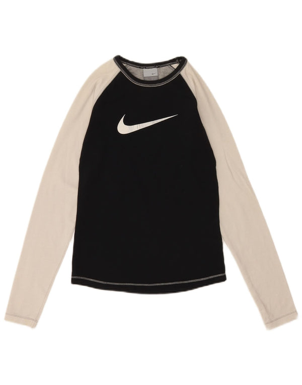 Nike Womens Graphic Top Long Sleeve UK 8/10 Small Black Colourblock Cotton
