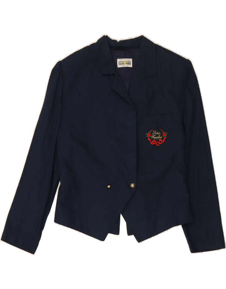 VINTAGE Womens Double Breasted Blazer Jacket IT 44 Medium Navy Blue Cotton Vintage Vintage and Second-Hand Vintage from Messina Hembry 
