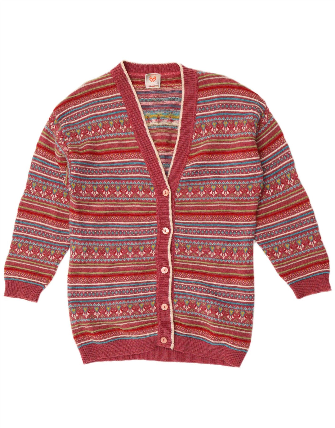 Ženski kardigan Stefanel pulover UK 14 srednje crvene Fair Isle vune