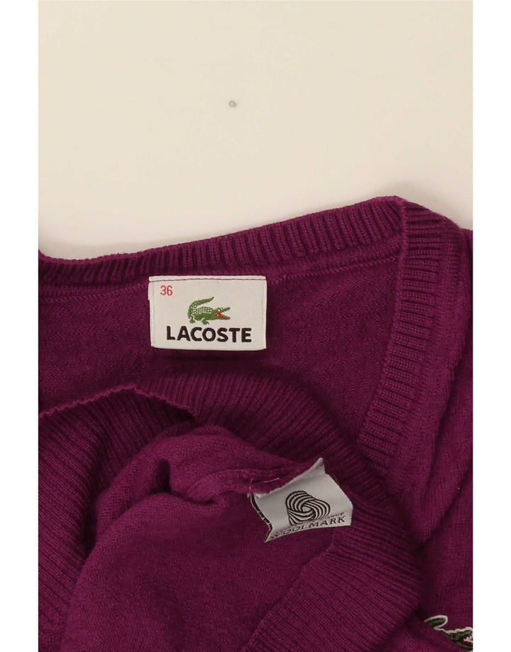 Lacoste ženski džemper s V-izrezom, veličina 36, mali ljubičasti vuneni