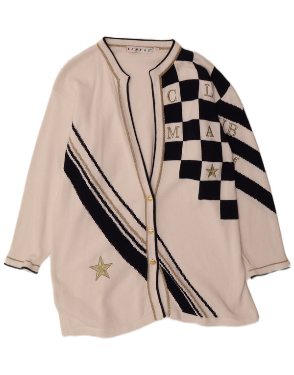 VINTAGE ženski prekomjerni dugi kardigan pulover UK 14 srednje bijele boje