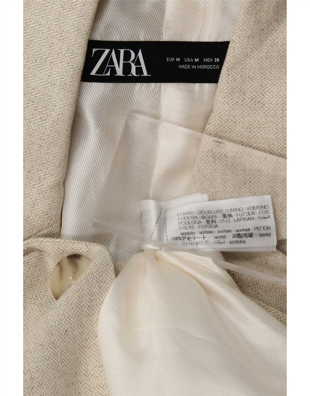 Zara ženski sako sa 1 gumbom UK 14 Srednje bež riblja kost acetat