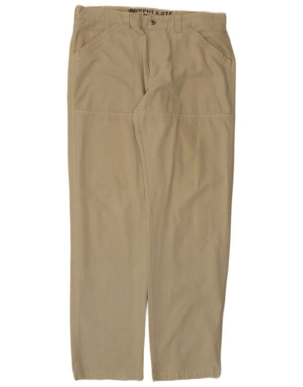 Murphy & Nye Mens Straight Casual Trousers W40 L36 Beige Cotton
