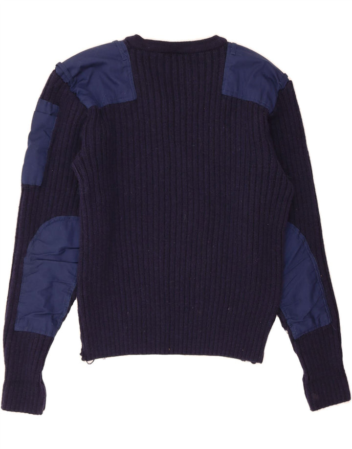 VINTAGE Womens V-Neck Jumper Sweater UK 14 Medium Navy Blue Wool Vintage Vintage and Second-Hand Vintage from Messina Hembry 