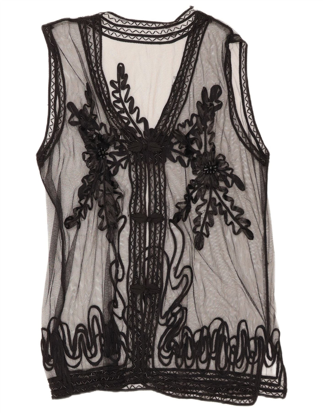 Vintage ženska prozirna košulja bluza UK 14 srednje crna cvjetna