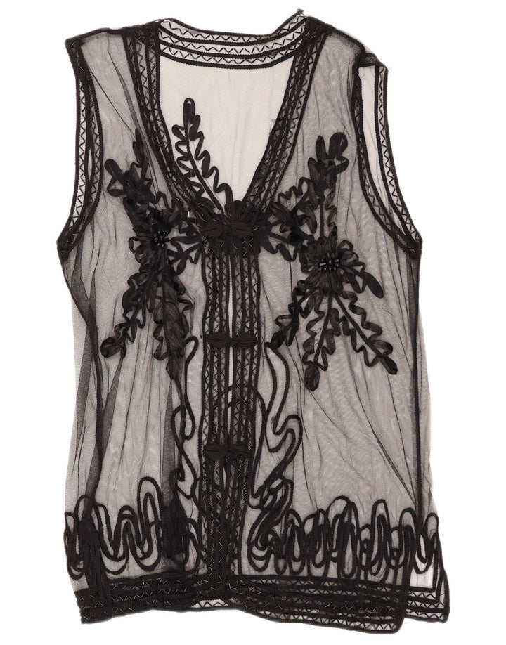 Vintage ženska prozirna košulja bluza UK 14 srednje crna cvjetna