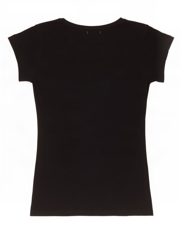Guess Womens Graphic T-Shirt Top UK 8 Small Black Cotton