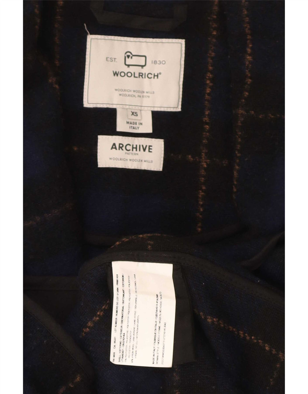 Woolrich ženski preveliki kaput UK 6 XS tamnoplavi karirani poliester