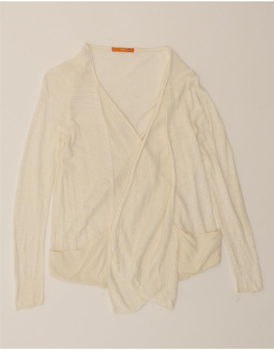 HUGO BOSS Womens Open Cardigan Sweater UK 12 Medium Off White Classic Vintage Hugo Boss and Second-Hand Hugo Boss from Messina Hembry 