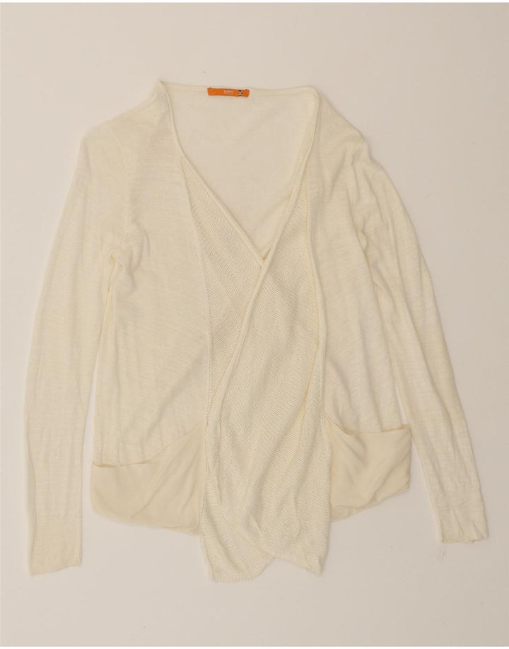 HUGO BOSS Womens Open Cardigan Sweater UK 12 Medium Off White Classic Vintage Hugo Boss and Second-Hand Hugo Boss from Messina Hembry 