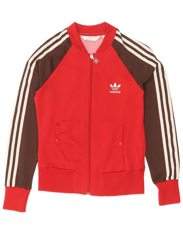 Adidas Womens Tracksuit Top Jacket IT 38 XS Red Colourblock Polyamide
