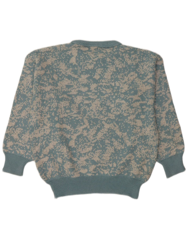 Vintage ženski džemper s okruglim izrezom s apstraktnim uzorkom UK 16 Veliki plavi