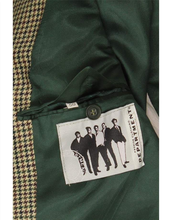 VINTAGE Mens 2 Button Blazer Jacket IT 50 Large Green Houndstooth Wool Vintage Vintage and Second-Hand Vintage from Messina Hembry 