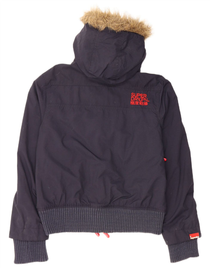 SUPERDRY ženska podstavljena bomber jakna s kapuljačom UK 14 srednje tamnoplavi najlon