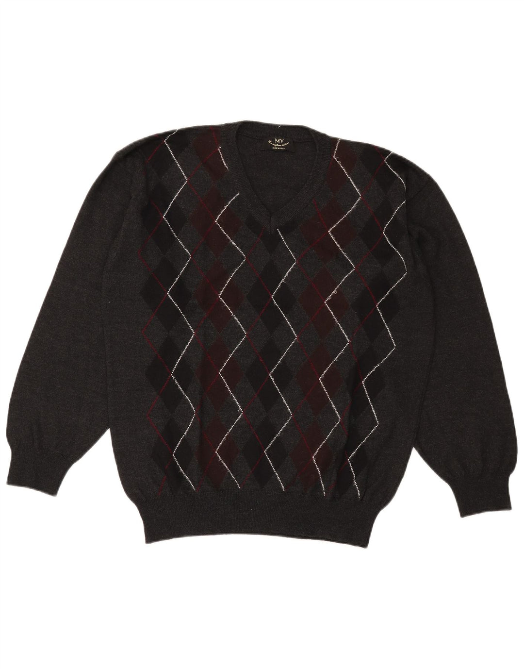 Vintage muški džemper s V-izrezom XL Siva Argyle/Dijamantna vuna