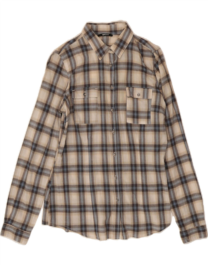 GAS Womens Flannel Shirt UK 14 Medium Beige Check Cotton Vintage Gas and Second-Hand Gas from Messina Hembry 