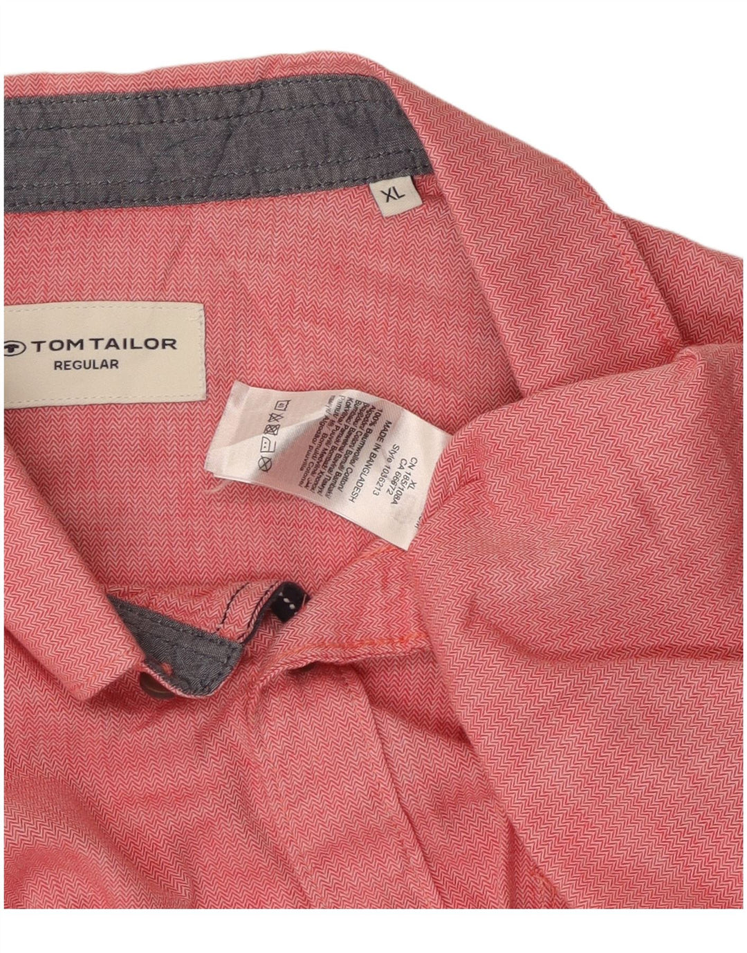 TOM TAILOR Mens Regular Fit Short Sleeve Shirt XL Red Chevron Cotton