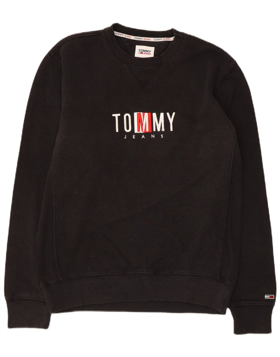 TOMMY HILFIGER Mens Graphic Sweatshirt Jumper Small Black Cotton