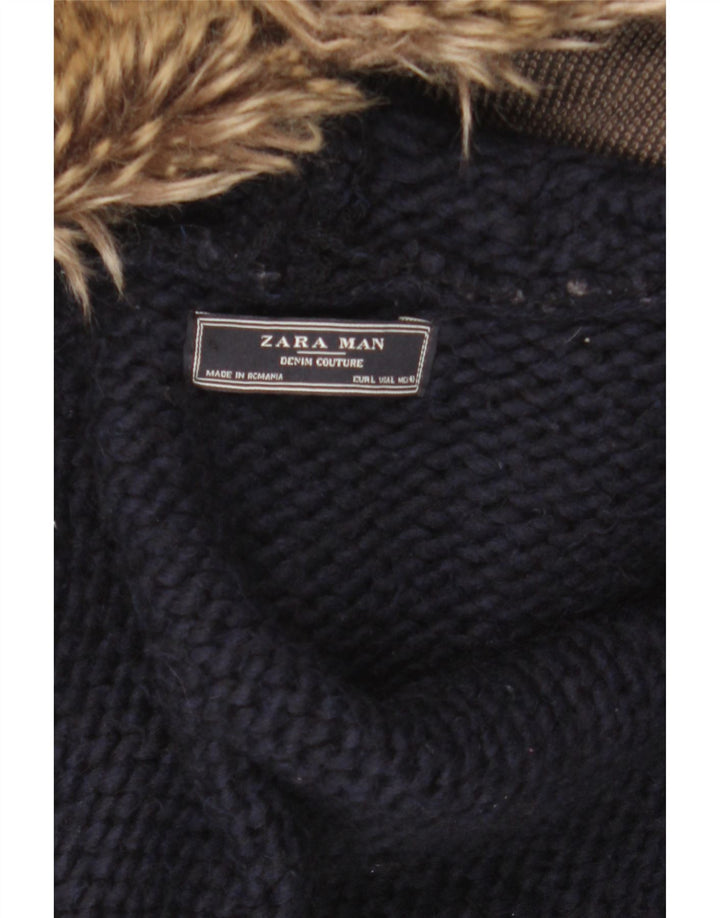 Veliki muški kardigan pulover s kapuljačom Zara tamnoplavi
