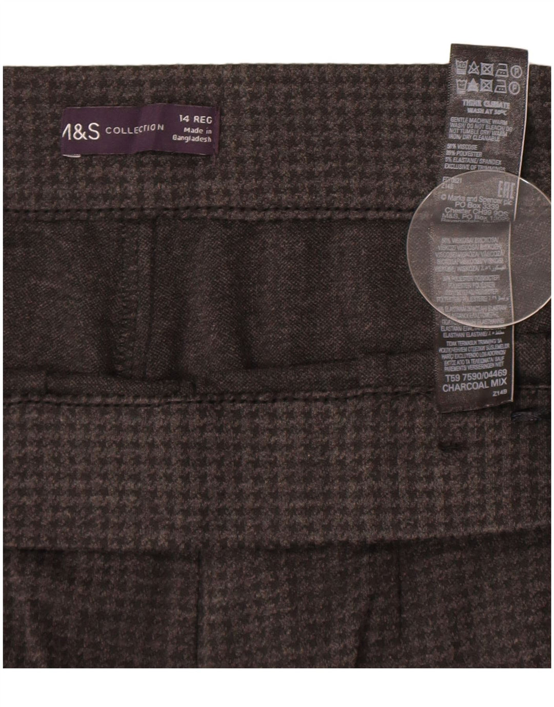 Ženske hlače Marks & Spencer UK 14 Large W32 L28 Siva Houndstooth