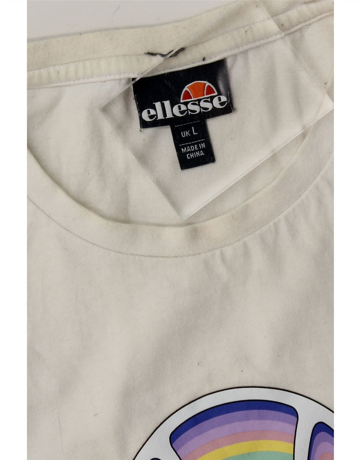 ELLESSE Mens Graphic T-Shirt Top Large White Cotton Vintage Ellesse and Second-Hand Ellesse from Messina Hembry 