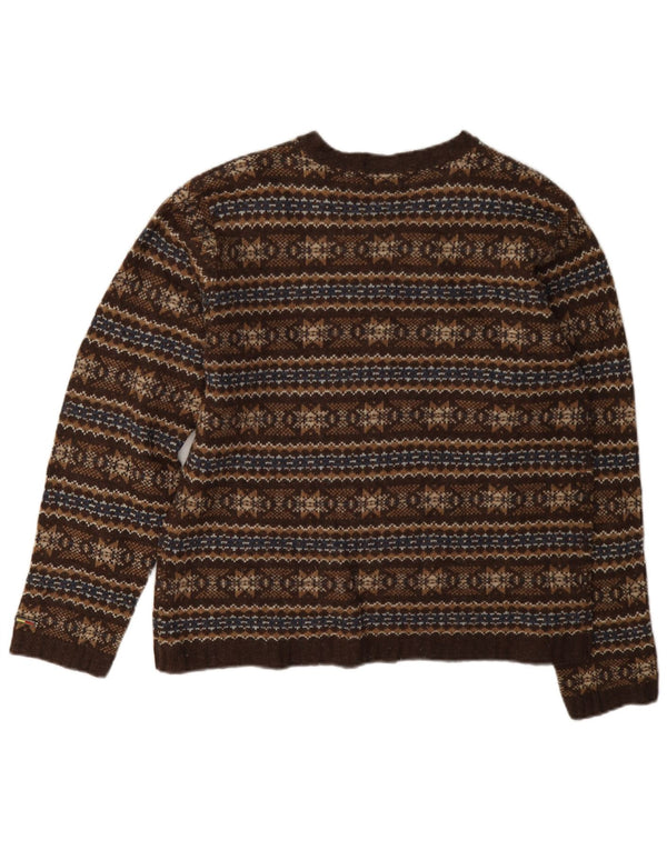 Tommy Hilfiger Womens V-Neck Jumper Sweater UK 14 Large Brown Fair Isle