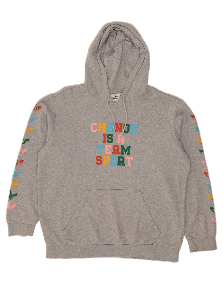 ADIDAS Mens Graphic Hoodie Jumper Large Grey Vintage Adidas and Second-Hand Adidas from Messina Hembry 