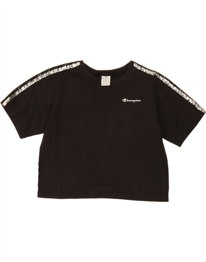 CHAMPION Womens Crop T-Shirt Top UK 14 Medium Black Vintage Champion and Second-Hand Champion from Messina Hembry 