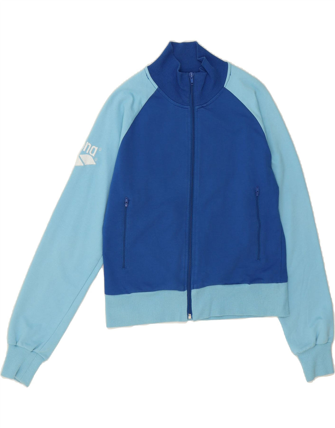 ARENA Womens Crop Tracksuit Top Jacket UK 12 Medium Blue Colourblock Vintage Arena and Second-Hand Arena from Messina Hembry 