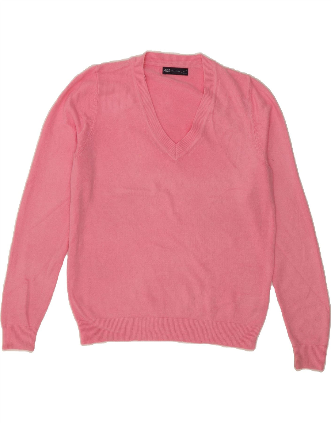 MARKS & SPENCER Womens V-Neck Jumper Sweater UK 14 Medium Pink Acrylic Vintage Marks & Spencer and Second-Hand Marks & Spencer from Messina Hembry 