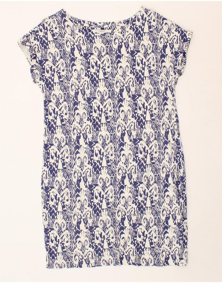 NEXT Womens Abstract Pattern Tent Dress UK 10 Small Blue Cotton Vintage Next and Second-Hand Next from Messina Hembry 