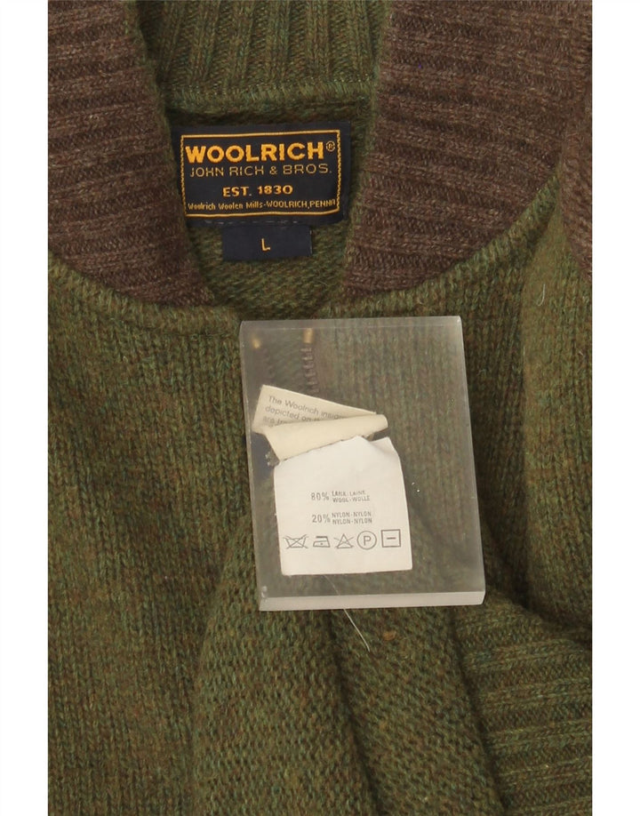 Woolrich muški grafički kardigan džemper velike zelene vunene boje