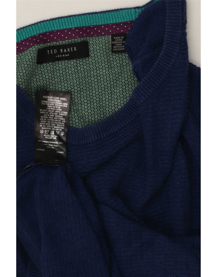 Veliki plavi pamučni muški džemper s veznim izrezom Ted Baker
