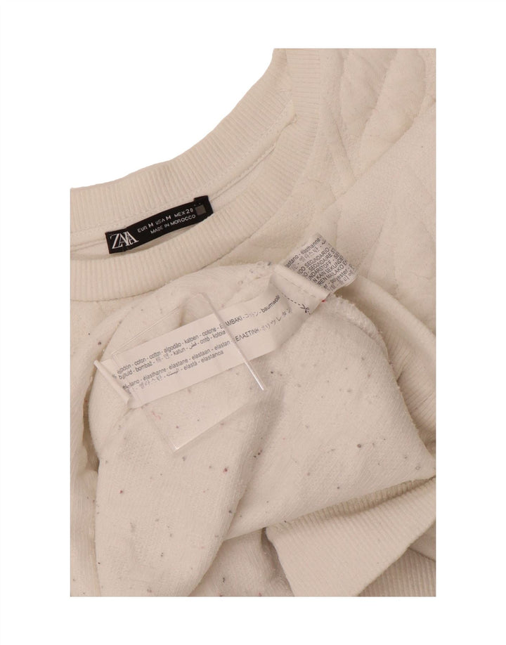 ZARA Womens Oversized Sweatshirt Jumper UK 14 Medium White Cotton Vintage Zara and Second-Hand Zara from Messina Hembry 