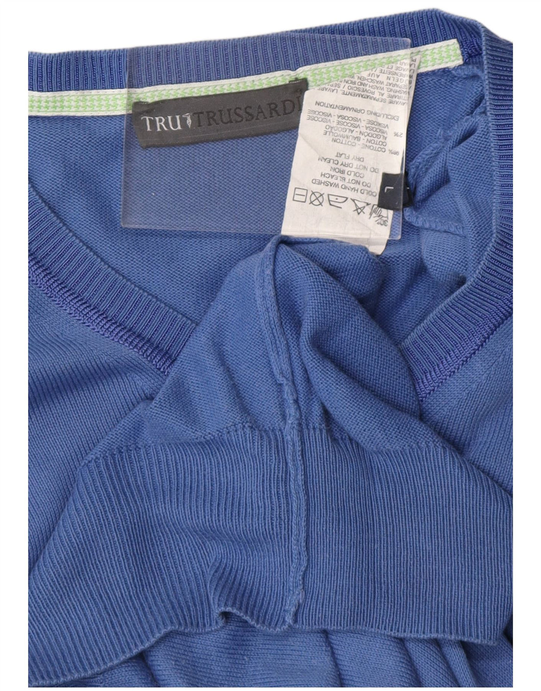 TRUSSARDI muški pulover s V-izrezom, veliki plavi pamuk