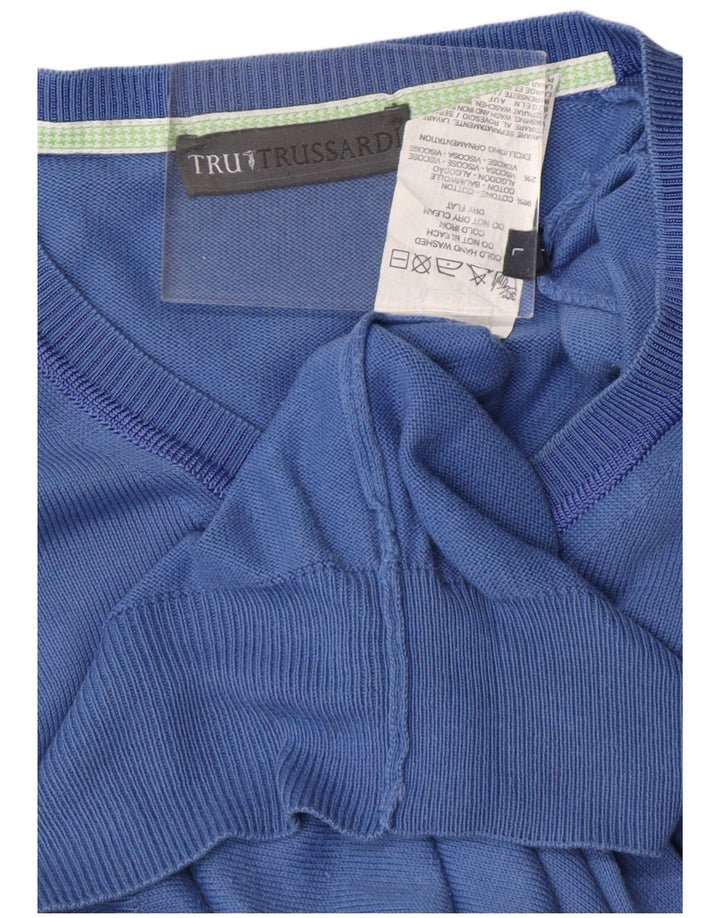 TRUSSARDI muški pulover s V-izrezom, veliki plavi pamuk