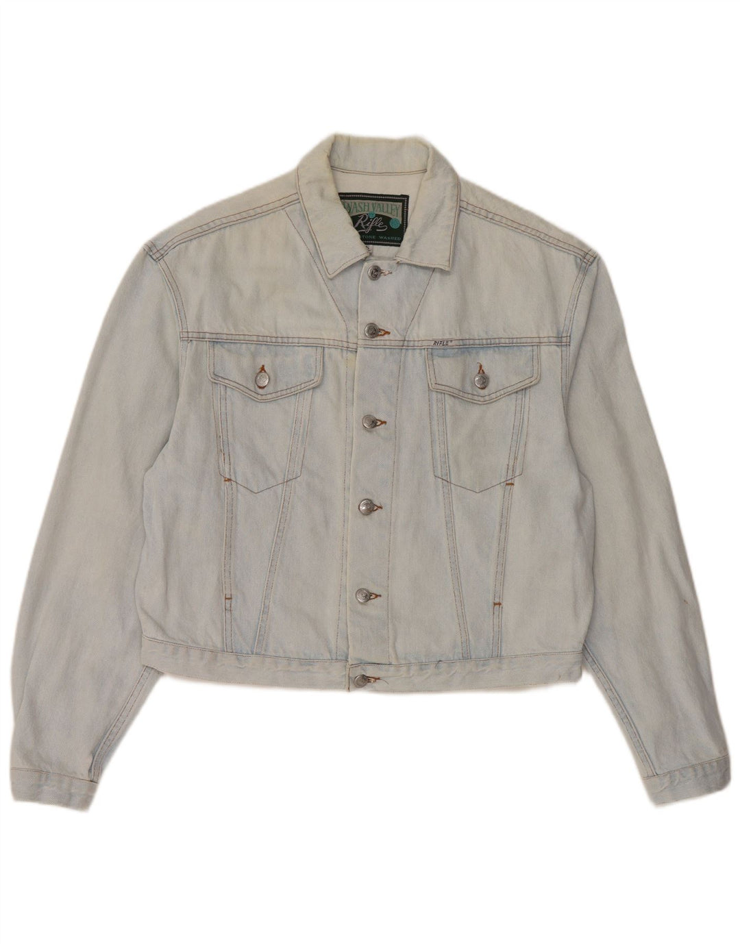 RIFLE Ženska crop prevelika traper jakna UK 10 Small Blue Cotton