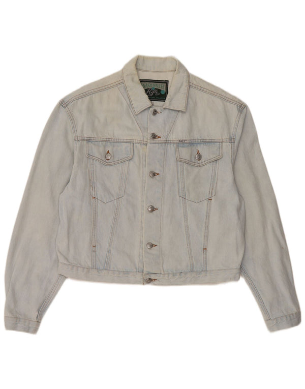 RIFLE Womens Crop Oversized Denim Jacket UK 10 Small Blue Cotton