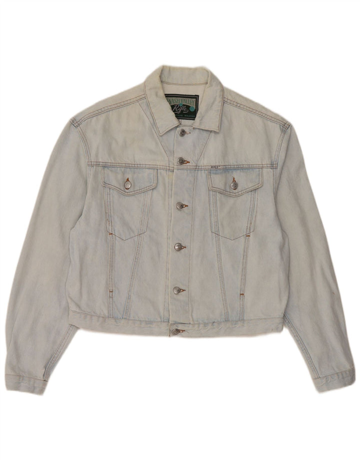 RIFLE Ženska crop prevelika traper jakna UK 10 Small Blue Cotton