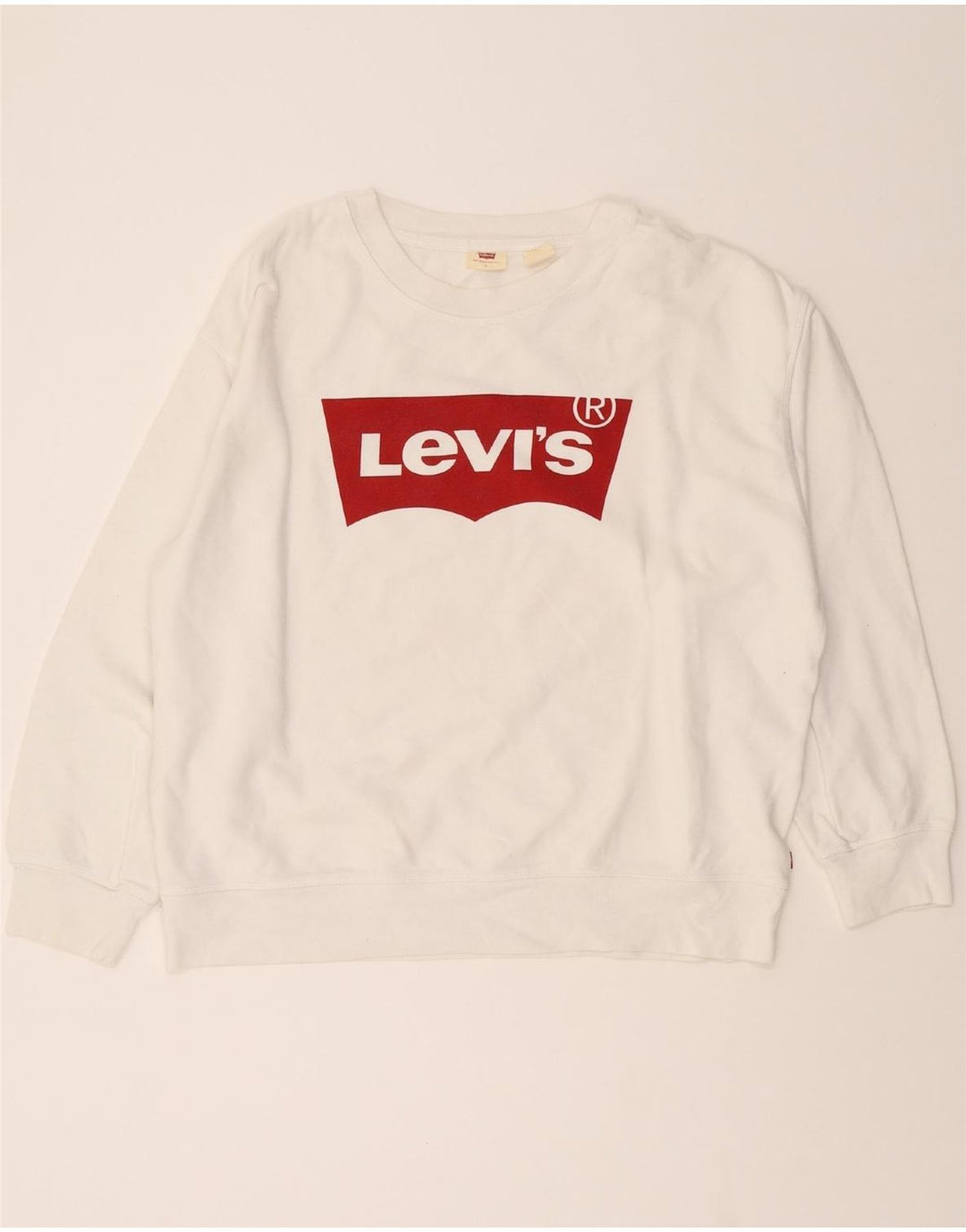 LEVI'S Womens Oversized Graphic Sweatshirt Jumper UK 16 Large White Cotton Vintage Levi's and Second-Hand Levi's from Messina Hembry 