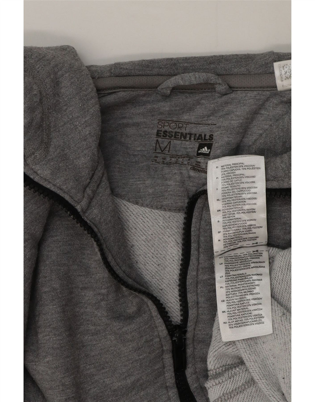 Adidas muški pulover s kapuljačom na patentni zatvarač srednje sivi pamuk
