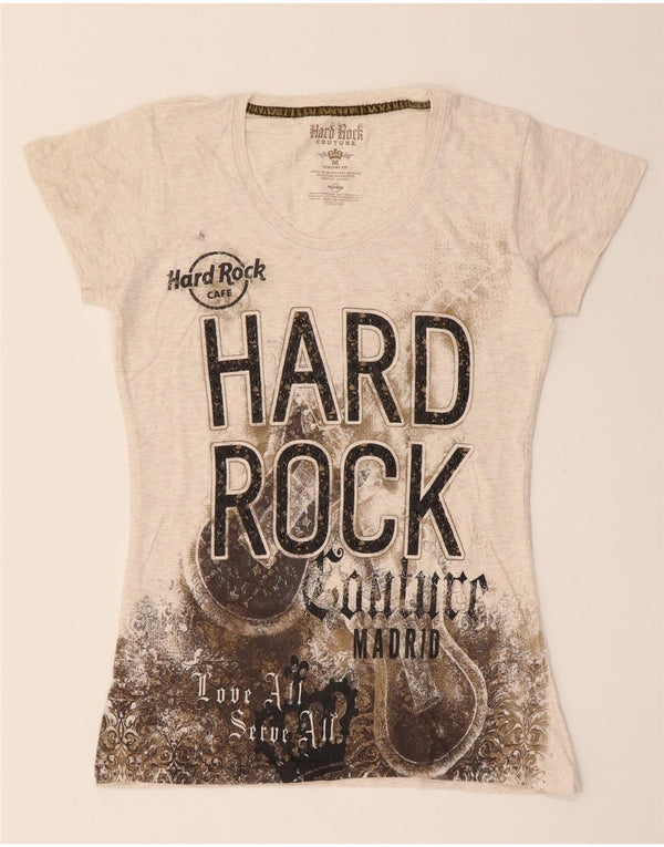 Ženska majica kratkih rukava Hard Rock Cafe Madrid Graphic UK 12 Medium Beige Flected