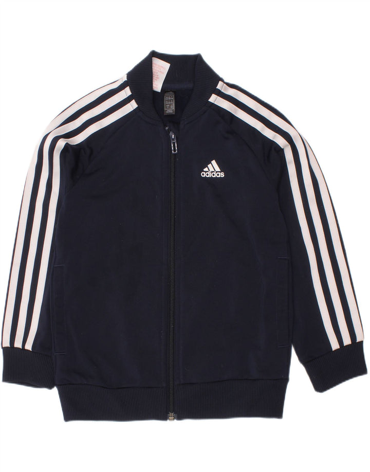 Gornja jakna od trenirke Adidas za dječake 5-6 godina tamnoplavi poliester